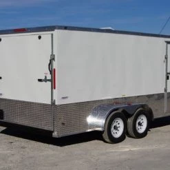 Enclosed Trailer 7'x16' White - V-Nose w/ Splash Guard Cargo Trailer -Cheap Trailers Store 7x16 enclosed w 24 inch splash guard 4 1