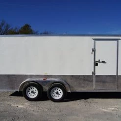 Enclosed Trailer 7'x16' White - V-Nose w/ Splash Guard Cargo Trailer -Cheap Trailers Store 7x16 enclosed w 24 inch splash guard 5 1