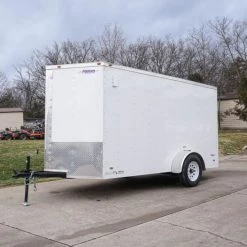 6'x12' White Enclosed V-Nose Trailer with Diamond Plate Floor