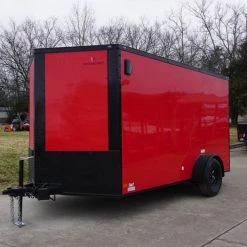 7x12 Enclosed Trailer Red V-Nose Blackout Package 3,500lb Axle