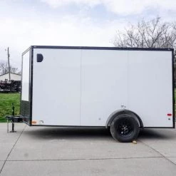 7x12 Enclosed Trailer White V-Nose Blackout Package 3,500lb Axle -Cheap Trailers Store dsc05795 1 1
