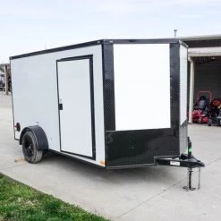 7x12 Enclosed Trailer White V-Nose Blackout Package 3,500lb Axle