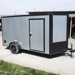 7x12 Enclosed Trailer Silver V-Nose Blackout Package 3,500lb Axle