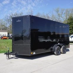 7x16 Enclosed Trailer Black V-Nose Blackout Pkg Tandem Axle