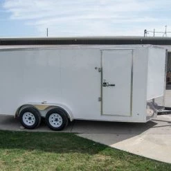 7x16 White V-Nose Enclosed Trailer with Elect Pkg (2) 3500lb Axle