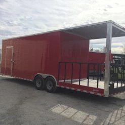 8.5' x 28' Victory Red Porch Style Enclosed Trailer -Cheap Trailers Store img 0103 1