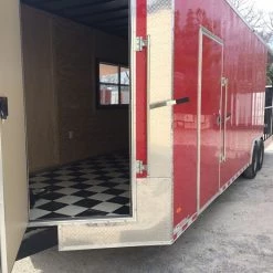 8.5' x 28' Victory Red Porch Style Enclosed Trailer -Cheap Trailers Store img 0111 1