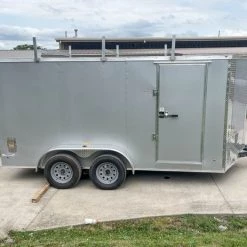 7x14 Enclosed V-Nose Trailer Silver with Ladder Racks (2) 3,500lb Axles