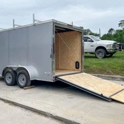 7x14 Enclosed V-Nose Trailer Silver with Ladder Racks (2) 3,500lb Axles -Cheap Trailers Store img 7982 1