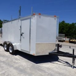 7x14 Enclosed Trailer White V-Nose Ladder Racks (2) 3500lb Axles